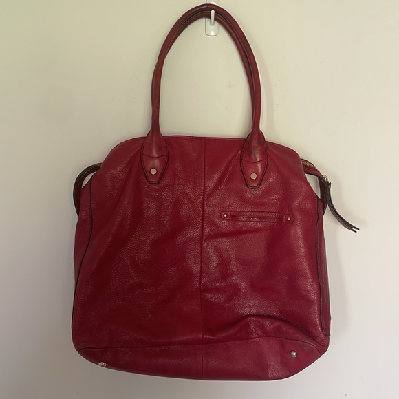 B Makowsky Red Leather Oversized Tote Shoulder Bag Handbag AS IS - Picture 8 of 9